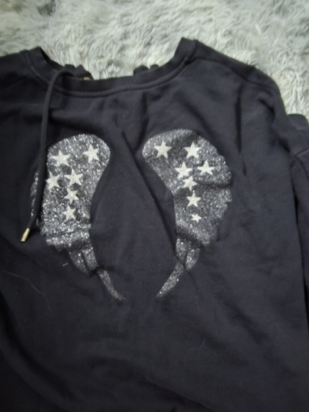VENUS Black Sweatshirt with Glitter Star Wing Graphic